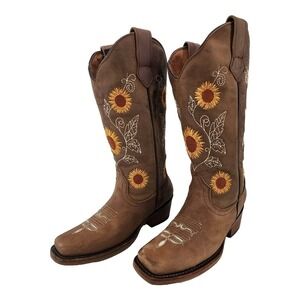 Botas Pedrito Sunflower Cowboy Boots Womens 9.5 (27) Brown Leather Embroidered